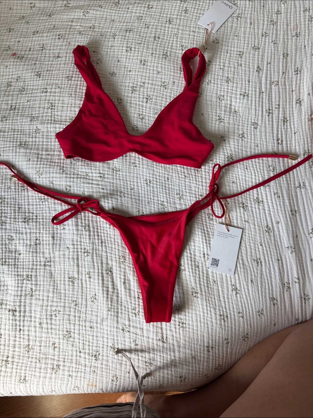 Quince Red Tie-Side Bikini Set